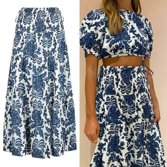 Shona Joy Diana Shirred Tiered Midi Skirt $157 US 2 - Picture 2 of 10